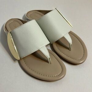 Calvin Klein Behati Off-White (Cream) Pebbled Leather Sandals Size 5.5